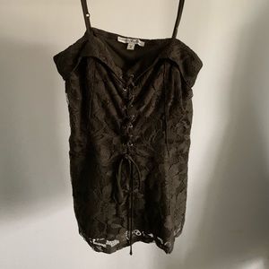 Army green lacy spaghetti strap top